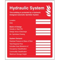 Hydraulic Sprinkler System ID Plate Sign