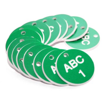 Engraved Valve Tags - Green with White Text