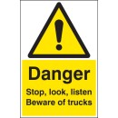 Danger - Stop / Look / Listen - Beware of Trucks