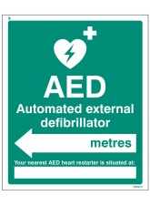 AED Located in __ Metres - Arrow left
